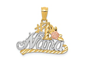 14k Yellow and Rose Gold with Rhodium Over 14k Yellow Gold Diamond-Cut #1 Nana with Rose Pendant