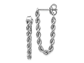 Rhodium Over 10k White Gold Diamond-Cut Rope Chain Dangle Earrings