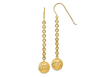 Picture of 14k Yellow Gold Diamond-Cut Bead Dangle Earrings