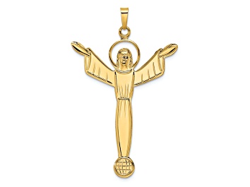 Picture of 14k Yellow Gold Polished and Textured Solid Risen Christ Pendant