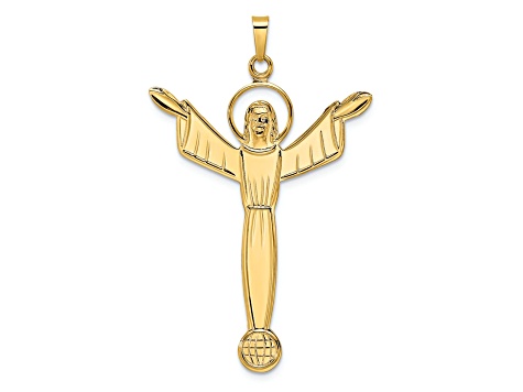 14k Yellow Gold Polished and Textured Solid Risen Christ Pendant