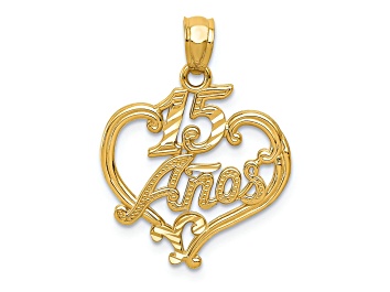 Picture of 14k Yellow Gold Diamond-Cut and Textured 15 Anos Heart Pendant