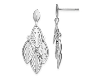 Picture of 14K White Gold Polished Diamond-cut Post Dangle Chandelier Earrings