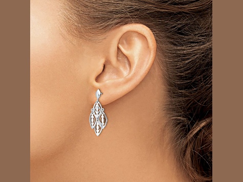 14K White Gold Polished Diamond-cut Post Dangle Chandelier Earrings