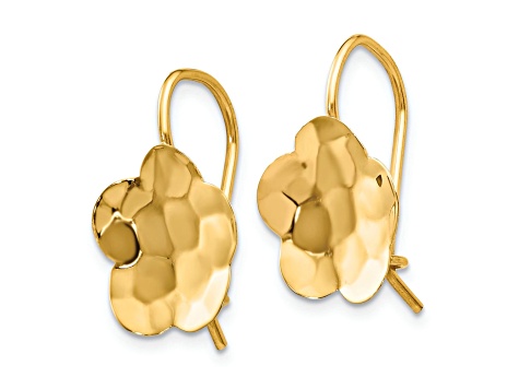 14k Yellow Gold Concave Hammered Flower Disc Earrings