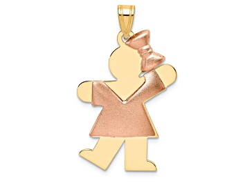Picture of 14k Yellow Gold and 14k White Gold Satin Puffed Girl with Bow on Right Charm