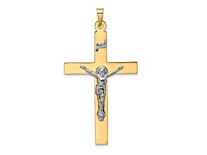 14k Yellow Gold and 14k White Gold Polished Solid INRI Crucifix Pendant