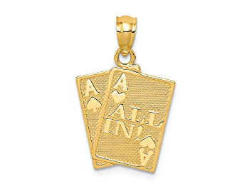 Picture of 14k Yellow Gold Textured Ace of Hearts and Ace of Spades All In Cards Pendant
