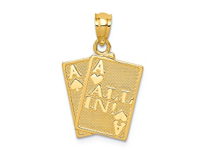 14k Yellow Gold Textured Ace of Hearts and Ace of Spades All In Cards Pendant