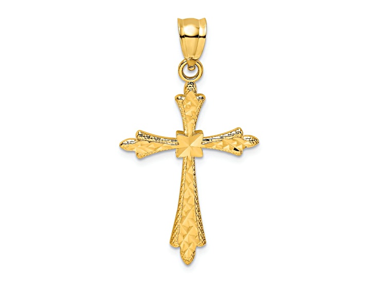 14k Yellow Gold Diamond-Cut Cross with Fancy Edges Charm
