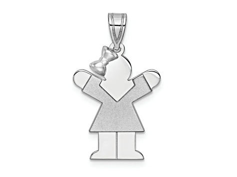 Rhodium Over 14k White Gold Satin Small Girl with Bow on Left Charm