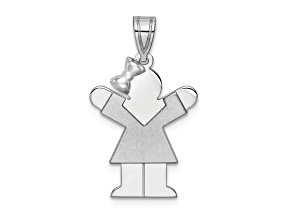 Rhodium Over 14k White Gold Satin Small Girl with Bow on Left Charm