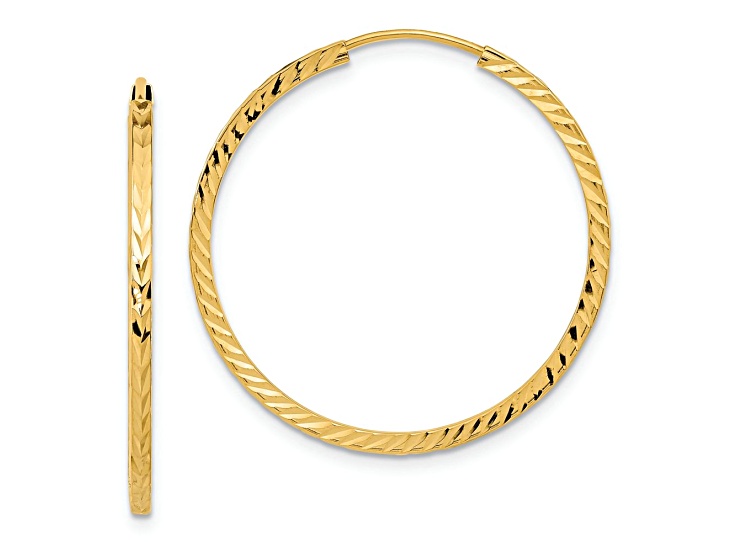 10k Yellow Gold 1 3/16" Diamond-Cut Square Tube Endless Hoop Earrings