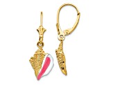 14k Yellow Gold Textured Multi-Colored Enameled Conch Shell Dangle Earrings