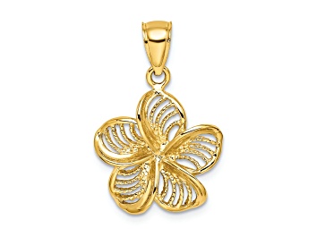Picture of 14k Yellow Gold Beaded Textured and Polished Plumeria Flower Charm