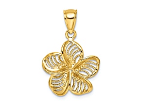 14k Yellow Gold Beaded Textured and Polished Plumeria Flower Charm