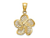 14k Yellow Gold Beaded Textured and Polished Plumeria Flower Charm