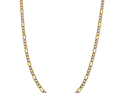 14k Yellow Gold and Rhodium Over 14k Yellow Gold 5.25mm Pave Figaro 18 ...