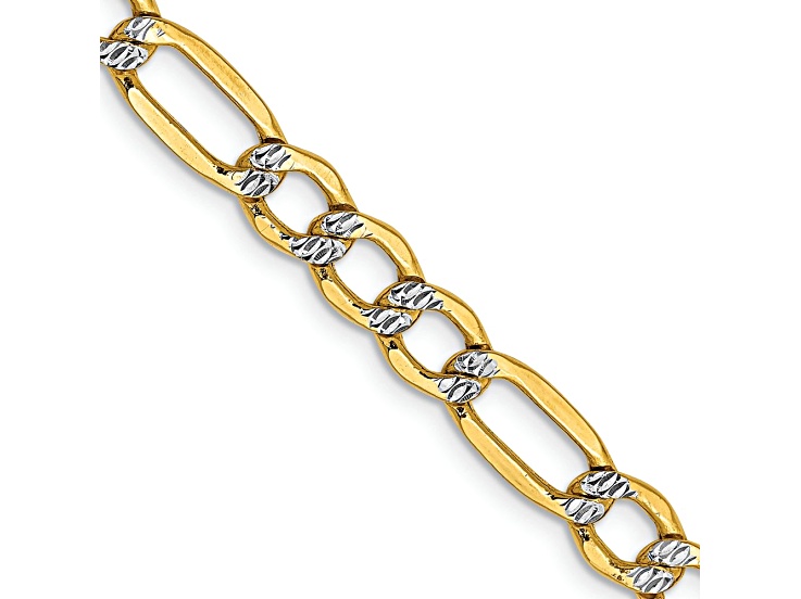 14k Yellow Gold and Rhodium Over 14k Yellow Gold 5.25mm Pave Figaro 20 Inch Chain