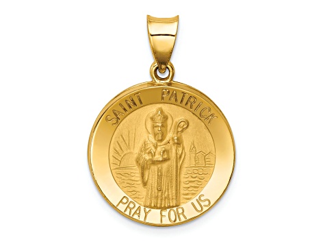 14K Yellow Gold Polished and Satin St Patrick Medal Hollow Pendant