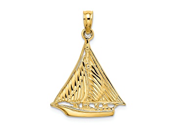 Picture of 14k Yellow Gold Polished and Textured Sailboat Charm