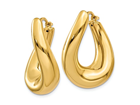 14K Yellow Gold 7/8" Twisted Oval Hoop Earrings