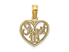 14k Yellow Gold Textured Sweet 16 in Heart Charm