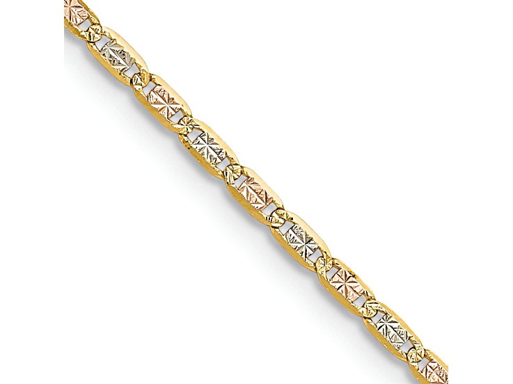 14k Yellow Gold, 14k White Gold and 14k Rose Gold 2mm Solid Textured Pavé Valentino 26 Inch Chain