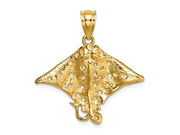 Picture of 14k Yellow Gold Textured Spotted Eagle Ray with Holes Charm