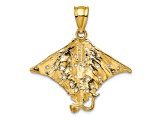 14k Yellow Gold Textured Spotted Eagle Ray with Holes Charm