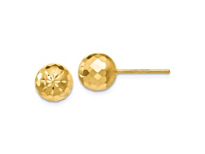 14k Yellow Gold 8mm Diamond-Cut Mirror Ball Stud Earrings