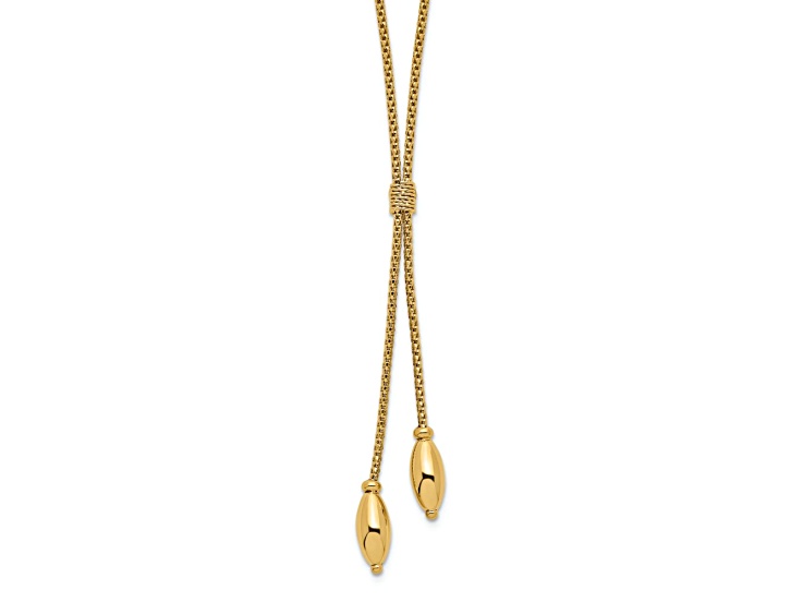 14k Yellow Gold Polished Bead Drop Fancy Link 17 Inch Necklace