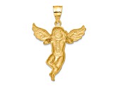 14k Yellow Gold Satin and Diamond-Cut Angel Pendant