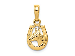 10K Yellow Gold Horse Head in Horseshoe Pendant