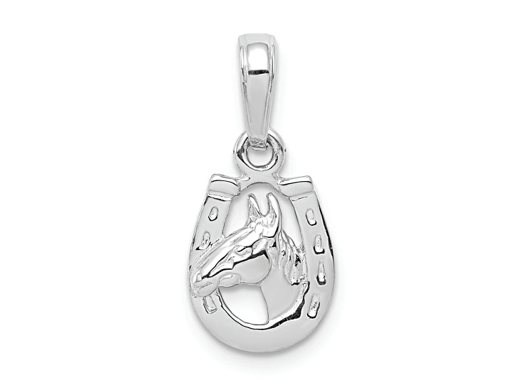Rhodium Over 10K White Gold Horse Head in Horseshoe Pendant