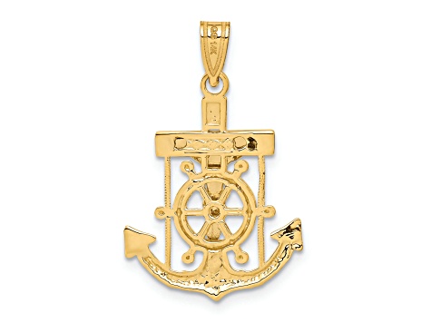 14K Yellow and White Gold Diamond-cut Mariner's Cross Pendant