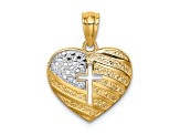 Rhodium Over 14K Two-tone Gold with Rhodium US Flag With Cross Heart Pendant