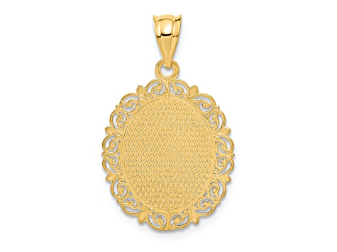 14k Yellow Gold Solid Satin, Polished and Textured Virgo Zodiac Oval Pendant