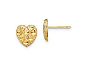 14K Yellow Gold Criss-Cross with Diamond-Cut 8mm Heart Stud Earrings