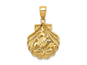 14K Yellow Gold Sea Turtle in a Shell Pendant