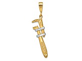 14k Yellow Gold and Rhodium Over 14k Yellow Gold Textured Pipe Wrench Charm Pendant