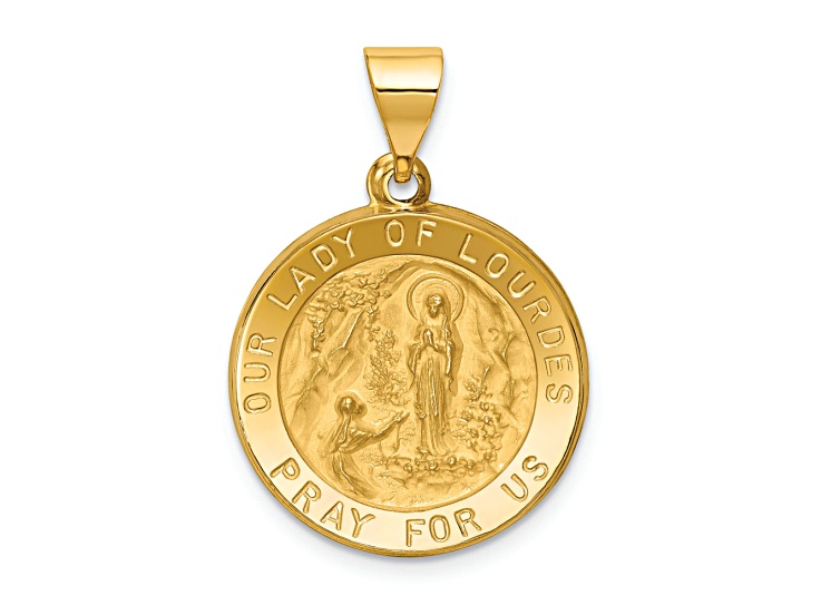 14K Yellow Gold Polished and Satin Our Lady of Lourdes Medal Hollow ...