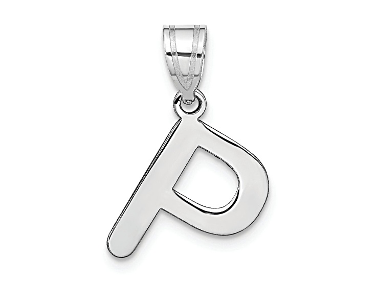 Rhodium Over 14k White Gold Polished Bubble Letter P Initial Pendant