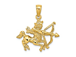 14k Yellow Gold 3D Textured Large Sagittarius Zodiac pendant
