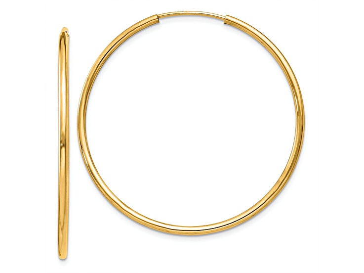 14k Yellow Gold 1 7/16 inch Polished Round Endless Hoop Earrings