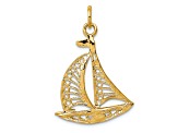 14k Yellow Gold Textured Sailboat Charm Pendant