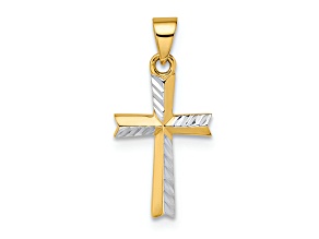 Rhodium Over 14K Two-tone Gold Diamond-cut Small Latin Cross Pendant