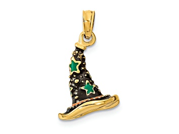 Picture of 14k Yellow Gold Textured and Enameled 3D Witch's Hat (Halloween) Charm