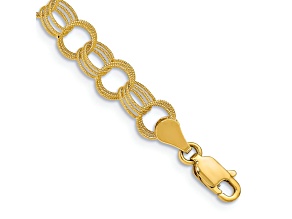 10k Yellow Gold Solid 6mm Triple Link Charm Bracelet