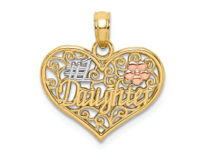 14K Tri-color Gold #1 Daughter In Heart with Flowers Charm
